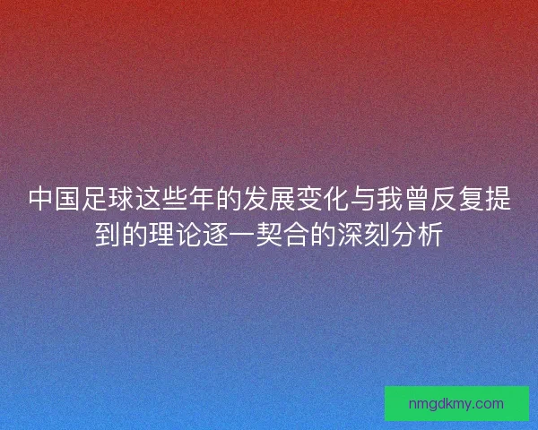 中国足球这些年的发展变化与我曾反复提到的理论逐一契合的深刻分析